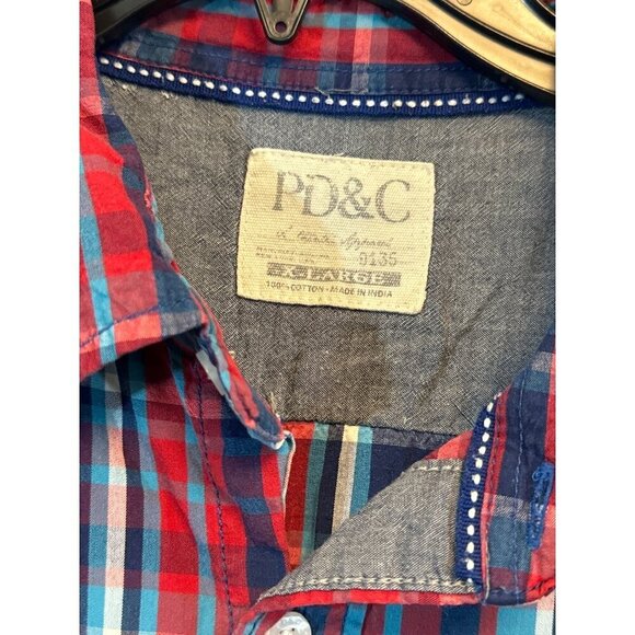 PD&C Mens Plaid Button-Down Long Sleeve Shirt Size L - Picture 2 of 3